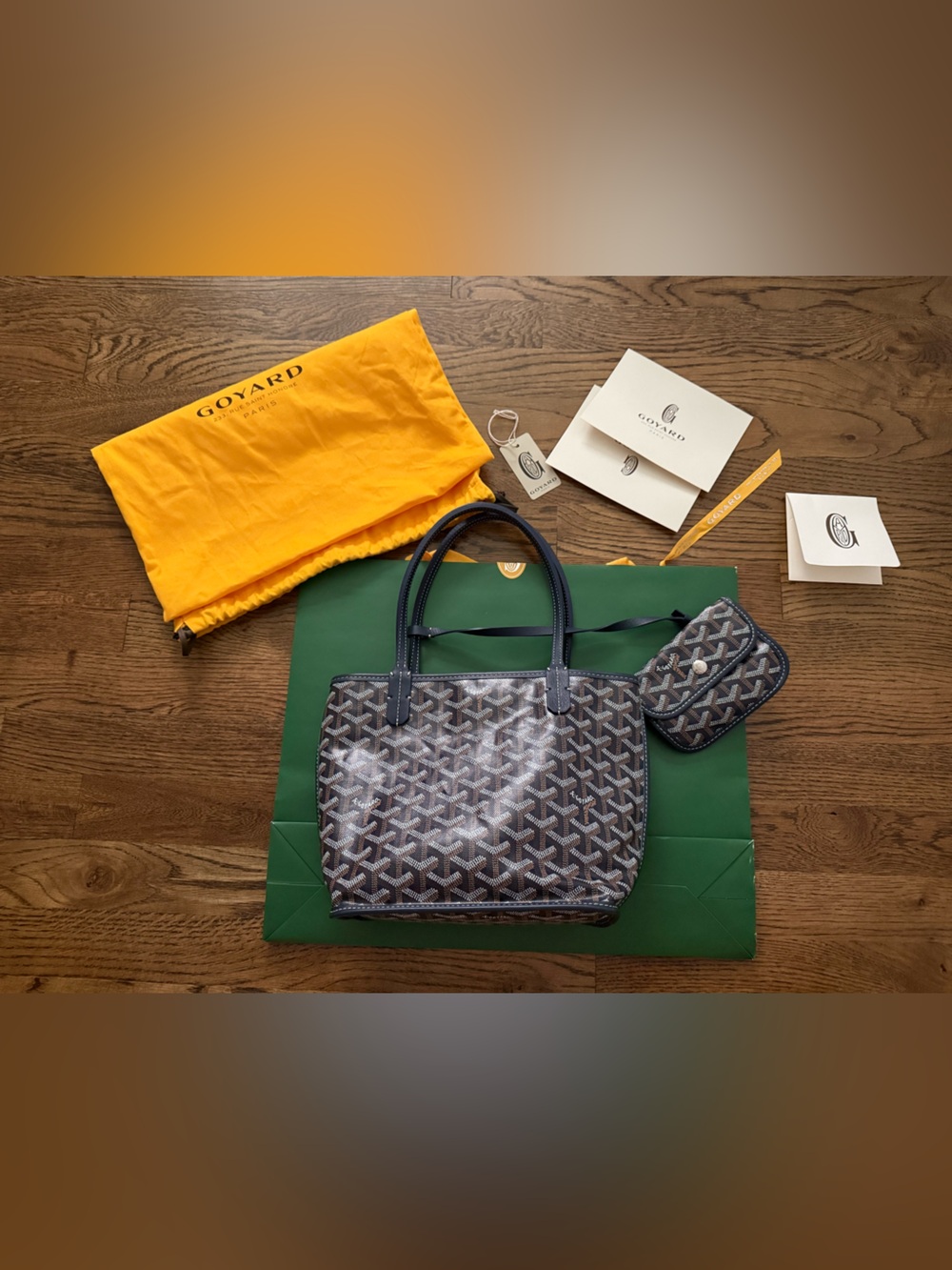 Goyard Navy and Brown St. Louis Coated Canvas Tote with Pouch - Picture 2 of 4